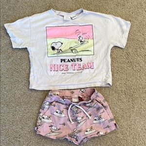 Zara - Peanut White and Pink Pajama Set with Graphic Design
